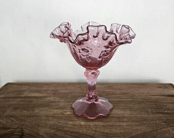 Vintage Fenton Pink Glass Compote | Ruffled Pedestal Bowl | Depression Style Candy Dish