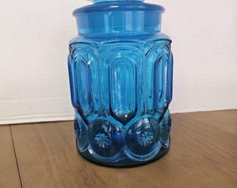 L.E. Smith Blue Moon and Stars Glass Apothecary Jar | Retro Candy Canister