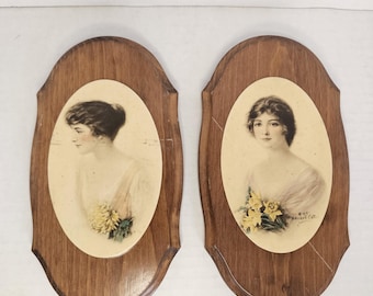 Vintage Victorian Lady Portrait Plaques | Cottagecore Wall Decor, Set of 2