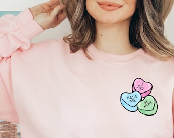 Candy Hearts Sweater • Conversation Hearts Crewneck • Candy Hearts •  Valentines Day Sweatshirt • Retro Style V-Day •