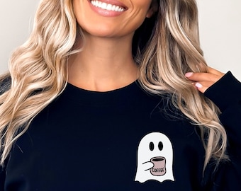 Spooky Coffee Sweatshirt • Womens Ghost Sweatshirt • Spooky Season • Fall Coffee Lover Shirt • Fall Graphic Shirt