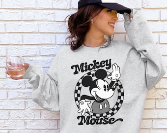 Retro Mickey Mouse Sweatshirt • Checkered Disney Pullover