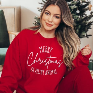 MERRY CHRISTMAS YA Filthy Animal Sweatshirt Merry Christmas Funny Holiday Sweatshirt 90's Movie Crewneck Red