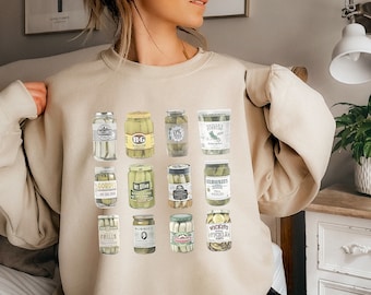 Vintage Canned Pickles Sweater • Canning Season Pullover • Pickle Lovers Sweater • Homemade Pickles Sweater • Pickle Jar Crewneck Sweatshirt