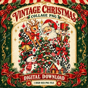 Vintage Christmas PNG, Santa Reindeer Nutcracker Shirt Design, Retro Holiday Sublimation, DTF & Cricut Instant Download