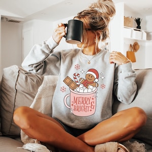 Merry Christmas Gingerbread Cookie Sweatshirt • Cute Women's Christmas Sweater • Holiday Sweatshirt • Hot Chocolate Lover