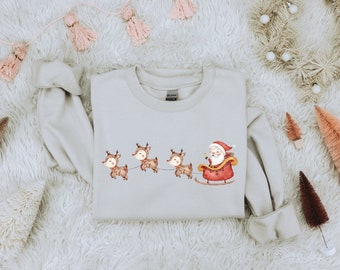Santa Sweatshirt • Reindeer Sweatshirt • Christmas Sweater • Christmas Crewneck • Holiday Sweaters for Women • Winter Sweatshirt