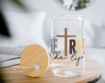 The Way The Truth The Life Glass Tumbler, Glass tumbler with straw, Christian Tumbler, Iced Coffee Cup, Gift for Adult Baptism