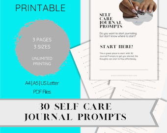 30 Self Care Journal Prompts | Journaling for Beginners | Journaling for Mental Health | Printable Daily Journal |