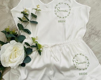 Luxury Ruffle Cami Set | Personalised PJs | Bridal Party PJs | Wedding Day | Wedding Prep | Bride Pyjamas | Bridesmaid Pyjama Set | Vinyl