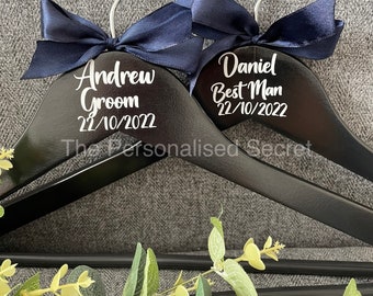 Groom & groomsman Hangers~personalised~black hanger or white~colour writing of your choice~wedding hangers