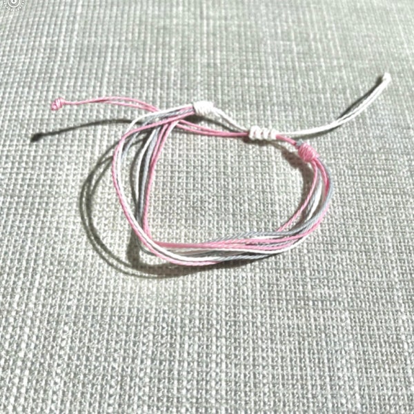String Waterproof Wax Adjustable Pink and White Bracelet