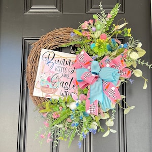 Easter Bunny Grapevine Wreath: Colorful Egg & Floral Door Decor