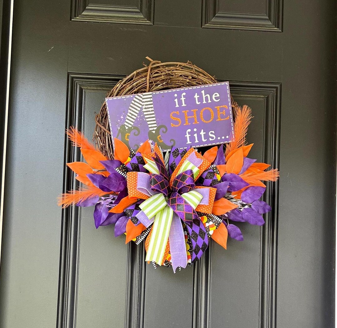 Halloween Witch Wreath for Front Door, Whimsical Door Decoration, Trick ...