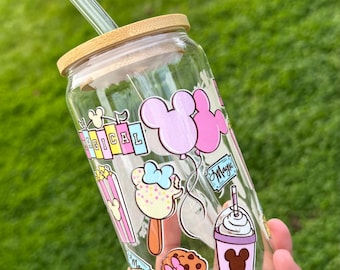 Vaso de cristal Magical Snacks con pajita / Vaso para café helado, 473 ml (16 oz) y 591 ml (20 oz), diseño personalizado.