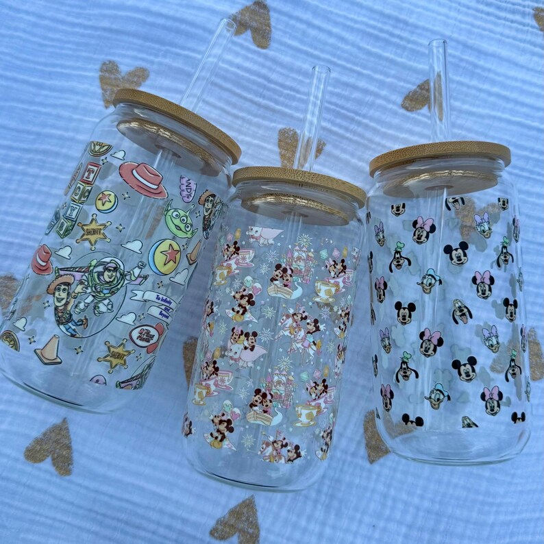 Vaso de cristal Toy Friends con pajita / Vaso para café helado, 473 ml 591 ml, Buzz Woody imagen 4