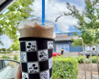 Disney Checker Drink Cozie, Iced Coffee Sleeve, Reusable Cozie, Insulated Holder