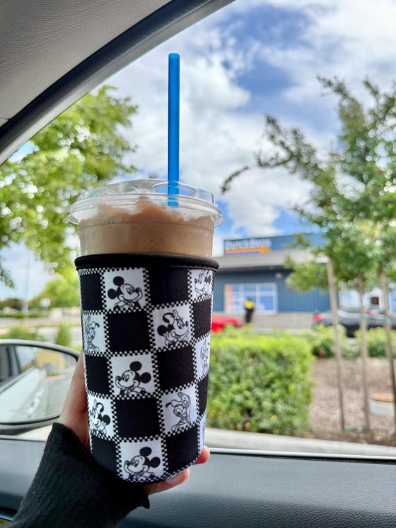 Disney Checker Drink Cozie, Iced Coffee Sleeve, Reusable Cozie, Insulated Holder