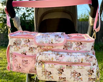 Magical Stroller Caddy Ready to Ship! Mickey Mouse Stroller Caddy, Diaper Bag, Storage Bag, Drink Carrier Stroller