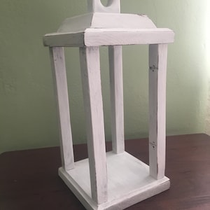 Large Distressed White Wooden Lantern