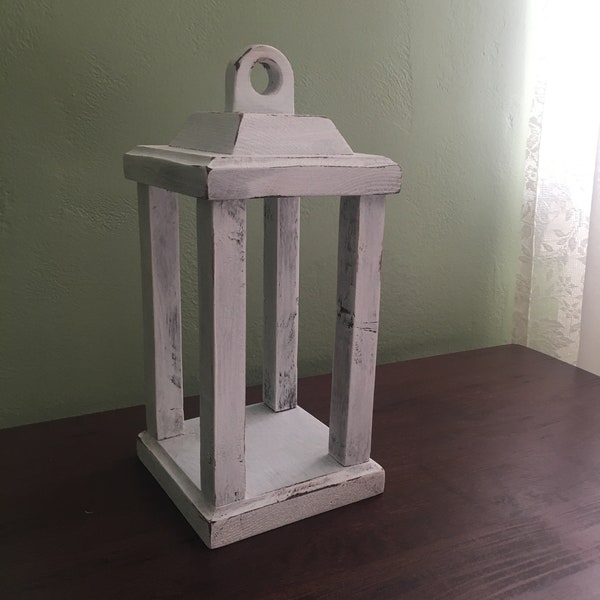 Small Distressed White Wooden Lantern