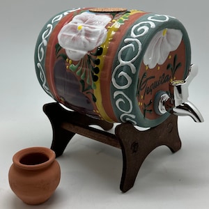 Mexican Handcrafted Tequila Barrel with Wooden Base, Unique Bar Decoration and Gift for Tequila Enthusiasts, bar decor 1 SHOT FREE