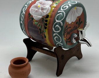 Mexican Handcrafted Tequila Barrel with Wooden Base, Unique Bar Decoration and Gift for Tequila Enthusiasts, bar decor 1 SHOT FREE