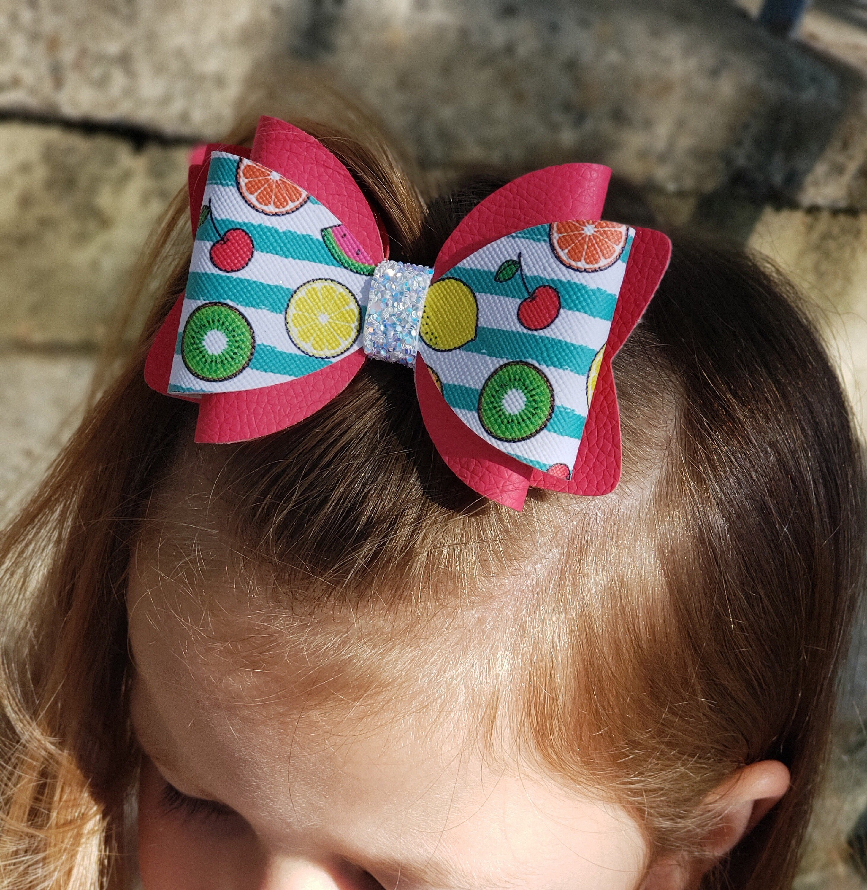 Fermagli Per Capelli A Fiocco Per Bambine: Frutta, Fiamminghi E Pois In Finta Pelle - Foto 3