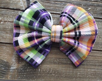 Halloween plaid hair bow, bullet liverpool, hair accessories, fall, orange hair bow, black hair bow, purple hair bow, plaid, baby headband