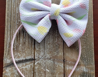 Tulip headband, fabric hair bow, flower headband, bullet Liverpool, tulip hair bow, flower hair bow, white, pink, yellow