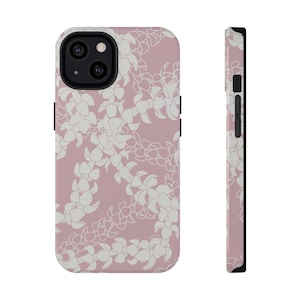 Puakenikeni Lei (Rosey Pink) iPhone 13 14 15 16 17 18 Pro Max Mini or Samsung Galaxy S25, S26 Dual Layer Phone Case- Tough, Impact Resistant