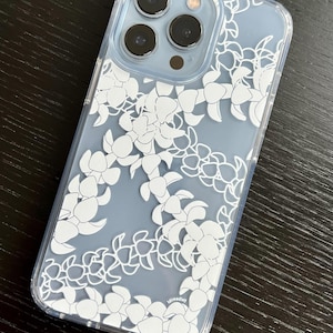 Puakenikeni Hawaiian Flower Lei CLEAR iPhone 11 12 13 14 15 16 Pro Max Mini Or Samsung Galaxy S21 S22 S23 S24 Plus Ultra Phone Case