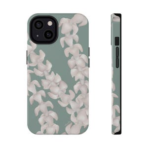 Blushing Puakenikeni Lei (Light Green) iPhone 12 13 14 15 16 Dual Layer Tough Phone Case, Pro, Pro Max, Plus, Mini