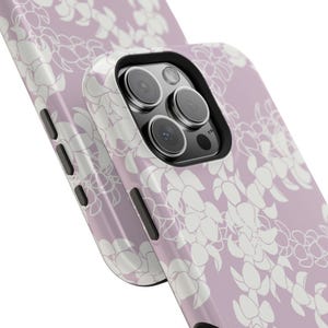 MagSafe Tough Cases for iPhone 13, 14, 15, 16 Mini, Plus, Pro Max, with Embedded Magnet- Puakenikeni Lei (Pinky Periwinkle)