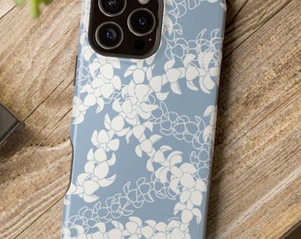 MagSafe Blue Puakenikeni Lei iPhone Case: Floral Tough Phone Cover, Flower Lei Silhouette