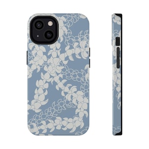 Puakenikeni Lei (Light Blue) iPhone 12 13 14 15 16 Pro Max Mini Dual Layer Phone Case- Tough, Impact Resistant