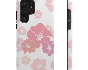 Light Pink Ilima Flower iPhone 11 12 13 Pro Max Mini or Samsung Galaxy S21 Dual Layer Phone Case- Wireless Charging, Impact Resistant TPU