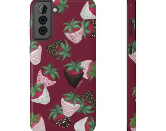 Chocolate Dipped Strawberries (Red) iPhone 11, 12, 13 Mini Pro Max or Samsung Galaxy S21, S22 Plus Ultra Dual Layer Phone Case