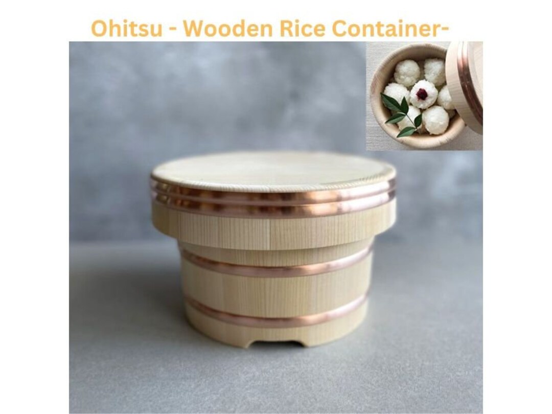 Japanese Wooden Rice Container Made of Natural Cypress Sawara / Ohitsu
