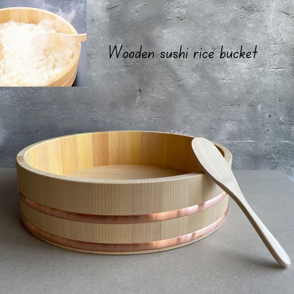 Japanese wooden Sushi oke for mixing rice made of natural cypress Sawara | HANGIRI Sushi bowl | D.11.8-14inch/30-36cm | NEW