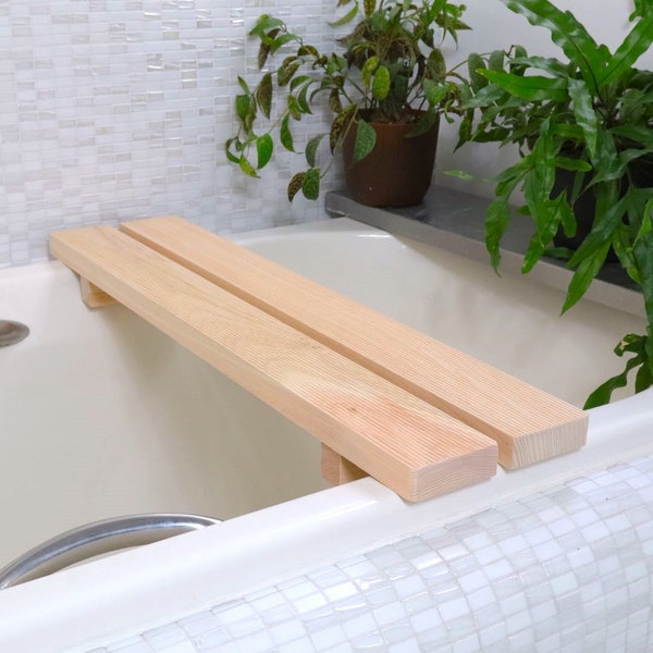 Banc de baignoire de luxe Hinoki Cypress | Caddy de baignoire - Longueur 27"/70 cm - Idéal pour les baignoires de 20"-23,6"/50-60 cm de large