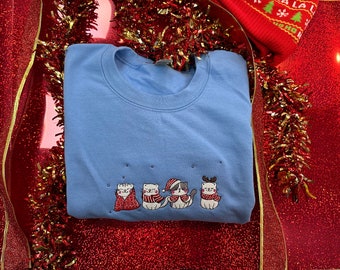 Cat Winter Embroidered Sweatshirt, Winter  Sweatshirt, Cat Christmas Sweatshirt, Cute Cat Christmas, Christmas Gift, Cartoon Embroidered
