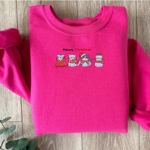 Cat Winter Embroidered Sweatshirt, Winter  Sweatshirt, Meowy Christmas Sweatshirt, Cute Cat Christmas, Christmas Gift, Cartoon Embroidered