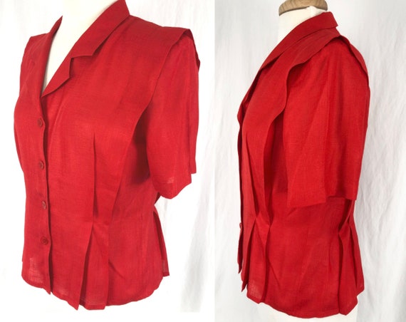 Vintage Red Pleated Blouse S/M | Lightweight Top … - image 1