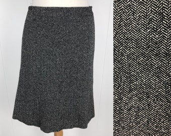 Vintage A line Skirt M | Black and White Silk Wool Skirt | Academia Skirt | Wool Skirt | Winter Holiday Skirt | Vintage Loft Skirt | Office