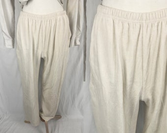 White Stretchy Pants w/mark M | Corduroy Style Pants | Cream Cotton Pants | White Loose Pants | Cottagecore Pants | Flowy Summer Pant