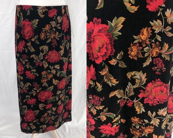 Vintage Floral Skirt XL | Floral Maxi Skirt | 90s Punk Skirt | Romantic Floral Skirt | Dark Academia Skirt | Whimsigoth Skirt | Dark Floral