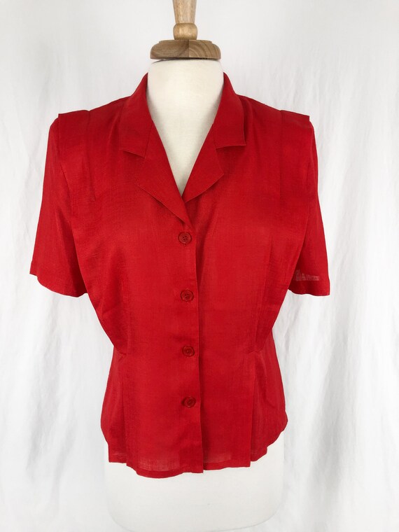 Vintage Red Pleated Blouse S/M | Lightweight Top … - image 2