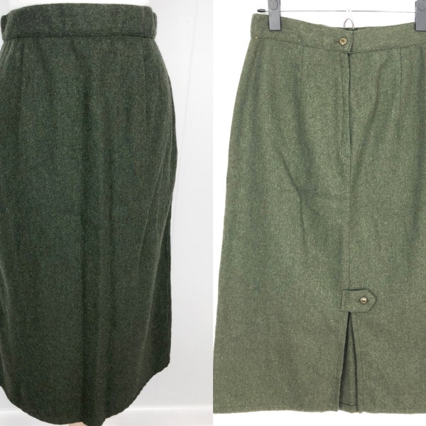 Vintage Green Wool Skirt M | 90s Handmade Skirt | Midi Wool Skirt | Green Wool Skirt | Simple Wool Skirt | Cottagecore Earthy Skirt