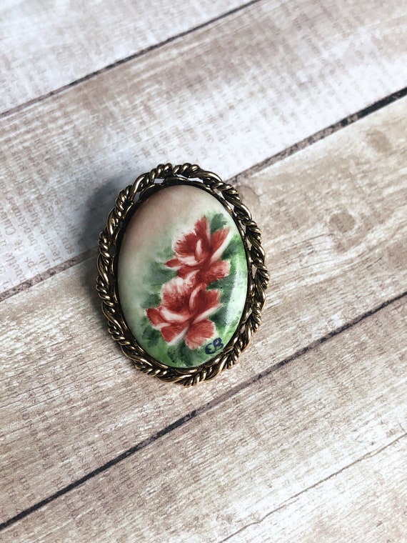 Vintage Porcelain Pin | Hand Painted Pin | Vintage